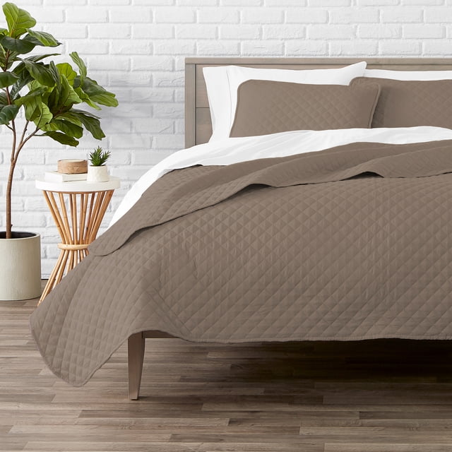 Bare Home Ensemble de Courtepointe - 2 Pcs - Couvre-Lit Matelassé à Losanges - Lit Simple/simple TG, Taupe