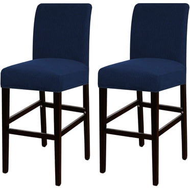 Nvzi 2 Pack Stretch Bar Stool Covers Pub Counter Stool Chair Covers with Back Washable Barstool Seat Slipcover with Elastic Bottom (Dark Blue)