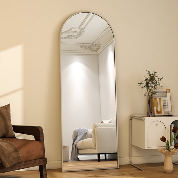 BEAUTYPEAK 64"x21" Full Length Mirror Arched Standing Floor Mirror Full Body Mirror, Silver