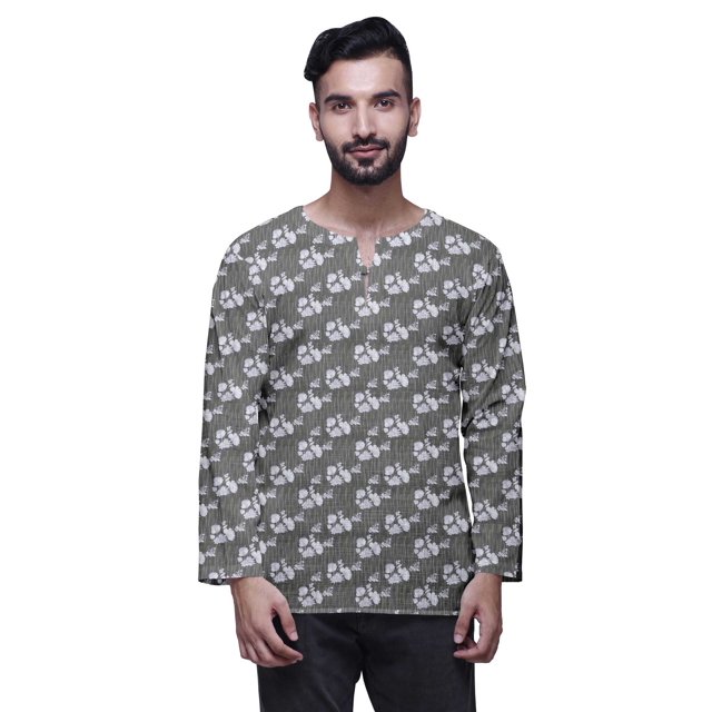 Atasi Printed Keyhole Nack Short Kurta Men ShirtWith Long Sleeves For Men