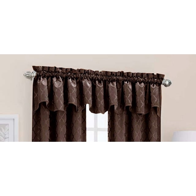 Sun Zero Mât Supérieur Valance en Brun Foncé avec Motif Géométrique, Doublé Thermique pour l'Efficacité Énergétique et l'Assombrissement de la Pièce, Mesurant 40 par 18 Pouces, Monté sur une Tringle à Rideaux Décorative Argentée au-Dessus des Rideaux Assortis, Convient pour Améliorer l'Intimité et Protéger de la Chaleur et du Froid.
