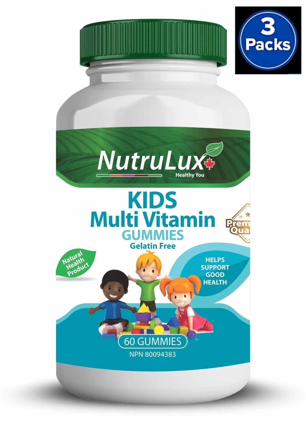 Kids Multivitamin ( 223 mg Vitamin A ) Halal Gelatin Free Gummies(Pack of 3)