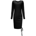 thumbnail image 4 of CEHVOM Women Pullover Long Sleeve Autumn Solid Casual V Neck Sweatshirt Drawstring Dress, 4 of 5