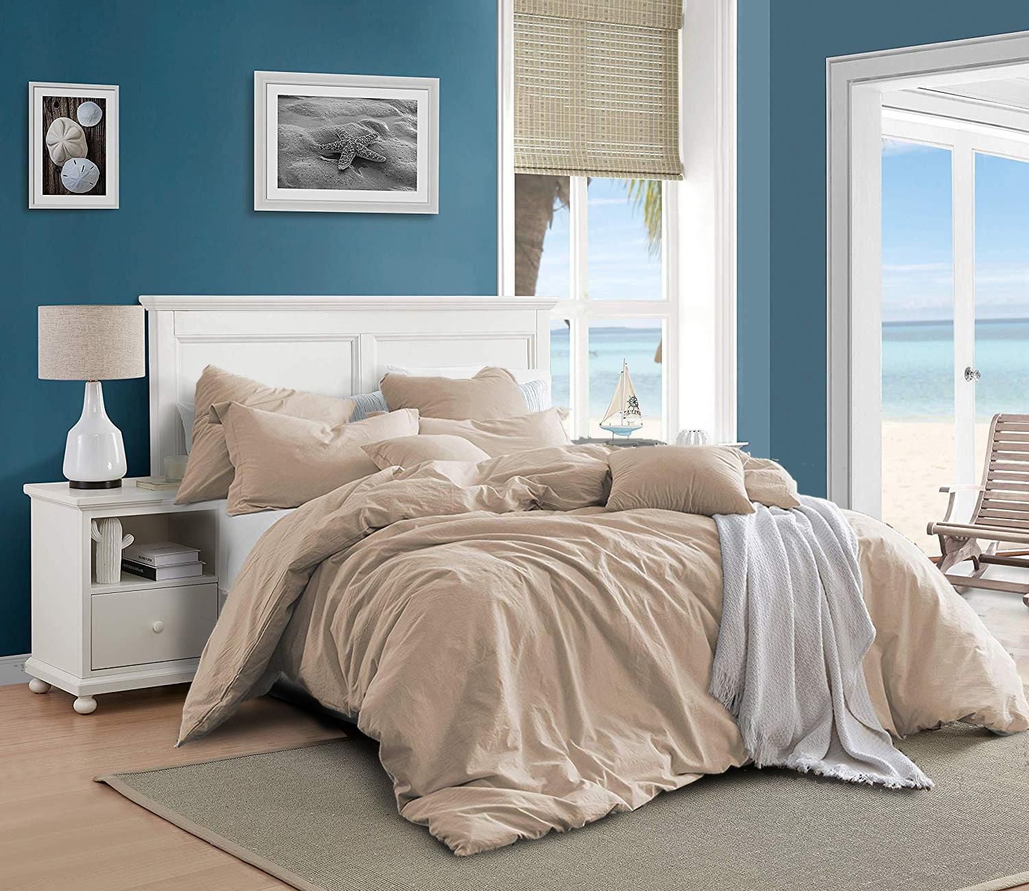Swift Home 100% Cotton Solid Prewashed Duvet Cover Set, Double/Queen, Almond