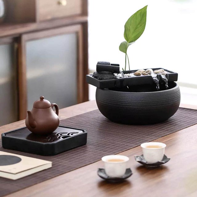 Langgg Ceramic Tabletop Fountain Office Home Meditation Calming Indoor Waterfall