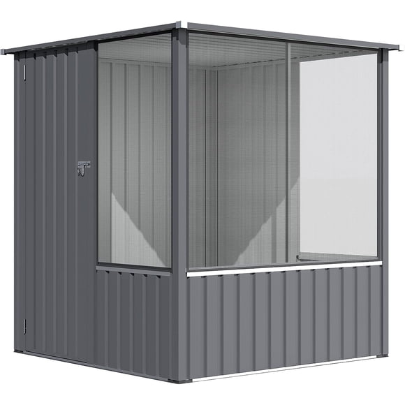 JFHID 5' x 5' Outdoor Walk-in Bird Cage, Galvanized Metal Aviary with Ventilated Mesh and Lockable Door for Parrots