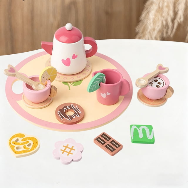 Simulated Tea Set For Pretend Play Wooden Afternoons Tea Toy With Tray Pastels Style Social Interaction Set Household accessories