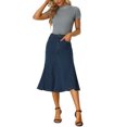 thumbnail image 2 of Unique Bargains Jupe Midi Évasée en Denim Décontractée pour Femme, Bleu Foncé, S, 2 of 7