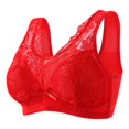 thumbnail image 1 of Virmaxy Womens Wireless Bra Oversized Gathered Comfortable Breathable Underwear (Plus Extended Buckle) Everyday Bra Embroidered Glossy Comfortable Breathable Bra Underwear No Rims Red-3 36, 1 of 5