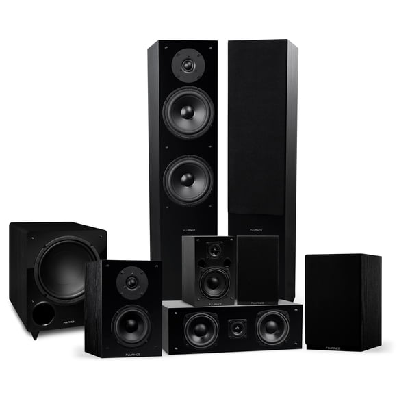 Fluance Elite Son Ambiophonique Haute Définition Cinéma Maison Système de Haut-Parleurs 7.1 Incluant Tours Autoportantes, Canal Central, Ambiophonique, Haut-Parleurs Ambiophoniques Arrière et Caisson de Basses DB10 - Frêne Noir (SX71BR)