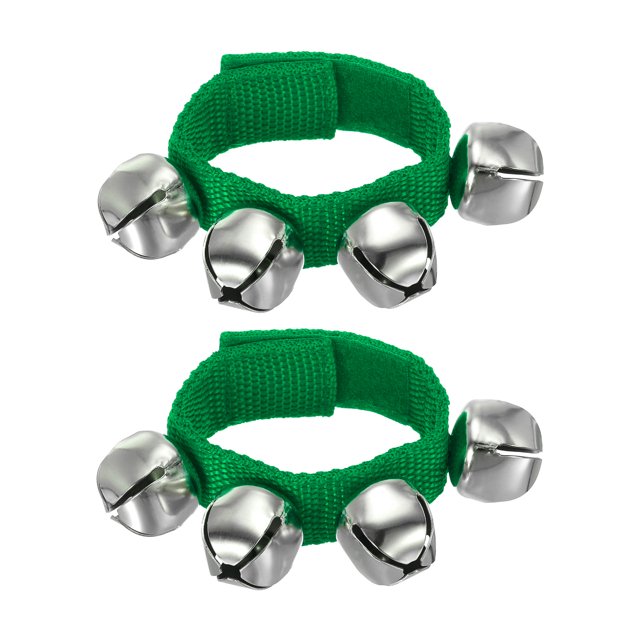 Unique Bargains 2pcs Wrist Bells, Jingle Bells Ankle Bells Percussion Instruments Musical Rhythm for Party Christmas, Green