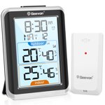 Geevon Indoor Outdoor Thermometer Digital Wireless with Clock, Backlight Temperature Humidity Monitor, Inside Outside Thermometer with 200ft/60m Range Remote Senso(Black)