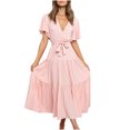 thumbnail image 2 of LOVZFMLL Women Solid Short Sleeve Loose Ruffles Lacing Dress Pink S, 2 of 9