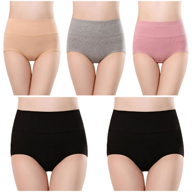 Plebaso Womens High Waisted Cotton Underwear Full Coverage Ladies Panties Multipack Regular and Plus Size