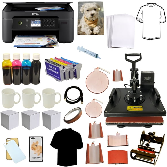 Heat Press Transfer Machine 8in1 with Printer Sublimation Ink Wireless Startup Bundle
