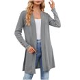 thumbnail image 1 of Penkiiy Women's 2023 Fall Long Sleeve with Snap Button Down Solid Color Knit Ribbed Neckline Cardigans Gray for L, 1 of 8
