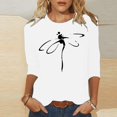 thumbnail image 2 of Pompotops T-shirt Mode Imprimé Ample pour Femmes Manches 3/4 Mi-Longueur Blouse Col Rond Tops Décontractés Liquidation, 2 of 4
