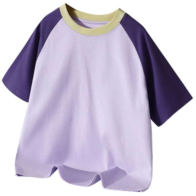 Sunnyoo T-Shirt d'Été à Blocs de Couleur pour Garçons, Manches Courtes, Col Ras du Cou, T-Shirt Tee Haut
