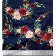 thumbnail image 1 of Soimoi Blue Heavy Canvas Fabric Ranunculus & Penoy Floral Print Printed Fabric 1 Yard 58 Inch Wide, 1 of 3