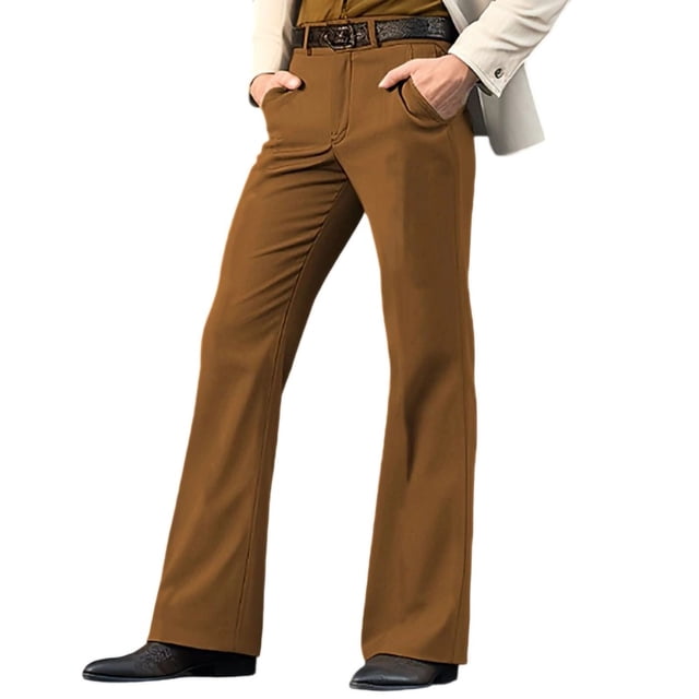 Mens Work Pants Men's Fashion Casual Flared Trousers Button Pocket Solid Color Pants Coffee XXXL