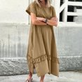 thumbnail image 1 of Ovzne Robes pour Femmes Robe d'Été Robe d'Été pour Femmes à Manches Courtes Imitation Coton et Lin Col Rond Couleur Unie Poches Ourlet Fente Robe Robe pour Femmes Robe Courte Liquidation, 1 of 6