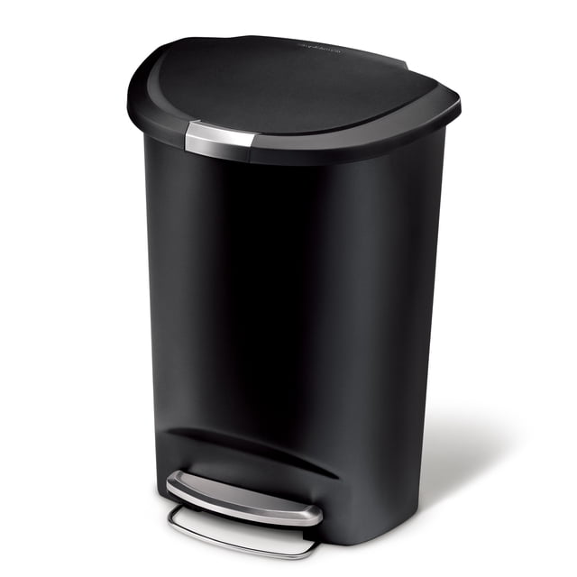 Simplehuman 50 Liter / 13 Gallon Semi-Round Plastic Step Garbage Bin with Secure Slide Lock Lid, Black