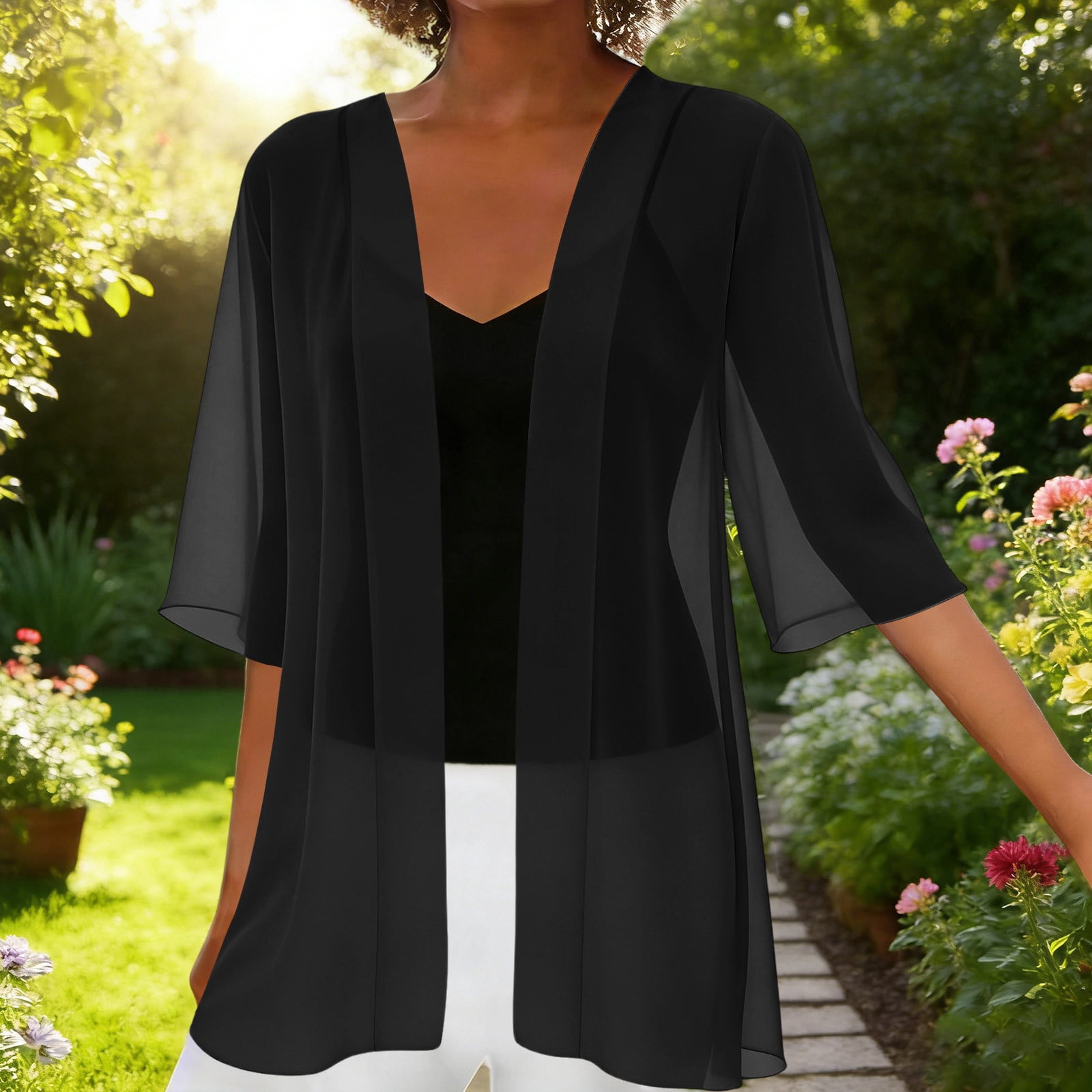Summer Cardigan Womens Sheer Chiffon Cardigan Short Sleeve Open