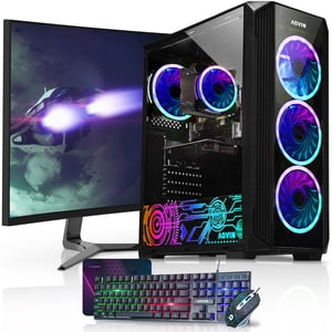 Jeu PC AQVIN ZForce Bureau Ordinateur Tour Intel Core i7, 32GB DDR4 RAM, 1TB SSD Stockage, 27 Moniteur de jeu de pouce, AMD Graphiques RX 5050 8GB, Windows 11 Pro RGB Clavier et souris WiFi