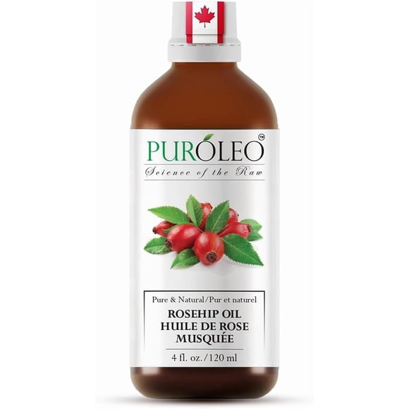 PUROLEO Rosehip Seed Oil 4 Fl Oz/120 ML (Packed In Canada) for Face 100% Pure Natural Carrier Oil for Skin, Hair & Nails