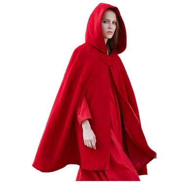 Pisexur Women's Winter Gothic Cape Cute Batwing-Sleeve Hooded Wool Baggy Poncho Cape Cardigans Outwear Jacket Cloak
