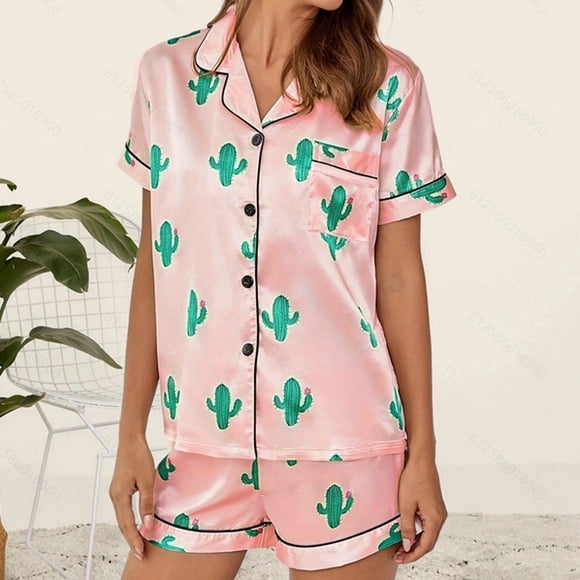 Gift TIMIFIS Pinks Womens Satin Pajamas Set Short Sleeve Button Sleepwear Bride Soft 2 Piece Lounge Comfy Casual Sleepwear Loungewear Lounge Outfit Sets - Flash