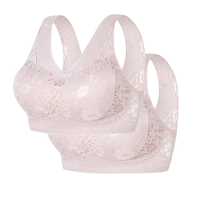 Timegard 2pc Lace Bras for Women Wireless Breathable Lace Flower Full Coverage Support Comfy Daily Bralette
