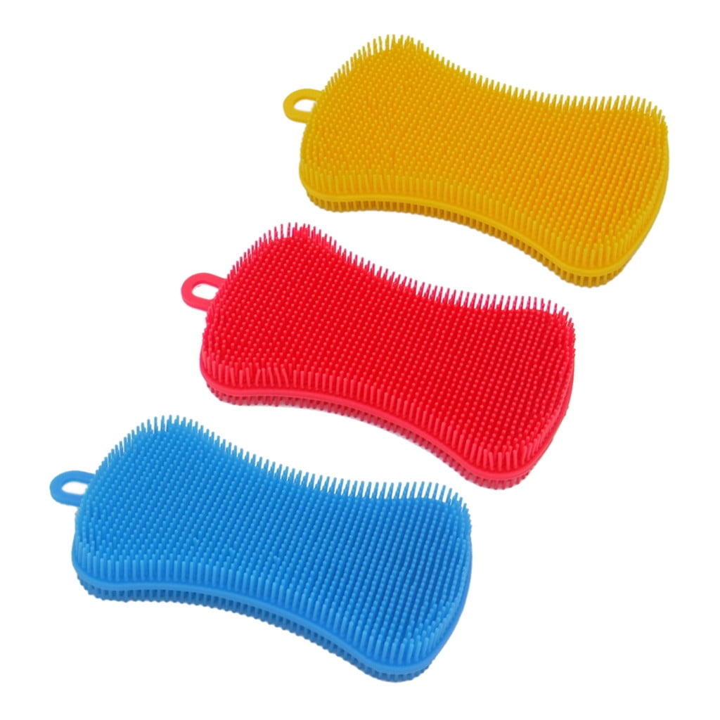PEZHADA Silicone Dish Sponge 3Pcs Dish Washing Brush Clean Sponge Kitchen Dish Sponges for Washing Dishes