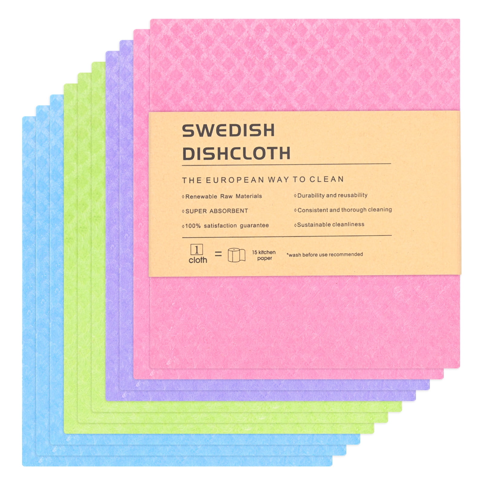 Uxcell 10-Pack Swedish Dishcloths for Kitchen, 7"x8" Wood Pulp Cellulose Reusable Paper Towels Washable Non-Scratch Rags [Cyan Mix]