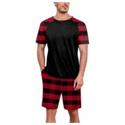 GDREDA Matching Couples Sleepwear Mens Home Clothes Plaid Color Matching Leisure Fashion Soft Pajamas Suit Home Clothes Two Piece Suit Men's Pajama & Loungewear Red,XXXL