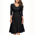 thumbnail image 1 of Jusqu'à 65 % de Rabais! Robes d'Été Mode pour Femmes 2024 Grande Taille Tempérament Manches Trois Quarts Faux Deux Pièces Encolure Patchwork Grande Jupe Robe en Dentelle, 1 of 6