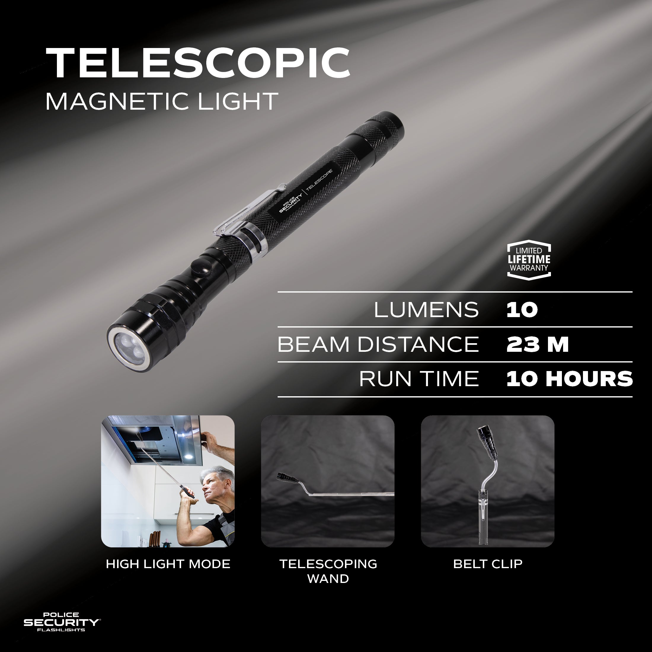 Police Security Magnetic Pick-Up Tool Flashlight