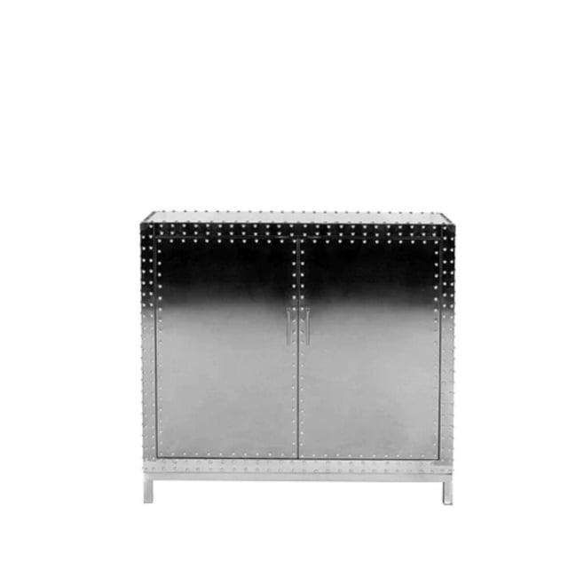 Armoire Gojart Offerte en Fini Acier Inoxydable avec Montants, Rectangulaire avec Deux Portes avec Poignées Verticales, Bordée de Montants Métalliques le Long des Bords, Surélevée sur Quatre Pieds, Convient au Rangement à la Maison Ou à l'Organisation d'Articles Ménagers.