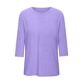 thumbnail image 4 of DDAPJ pyju T-shirts pour Femmes Grande Taille Amples Décontractés à Manches 3/4 Col Ras du Cou T-shirts Légers à Enfiler T-shirts Unis Basiques Ventes à Durée Limitée Violet G, 4 of 5