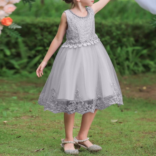 XEGLSBU Robe Longue Formelle en Dentelle pour Demoiselle d'Honneur Enfant, Mariage, Fête
