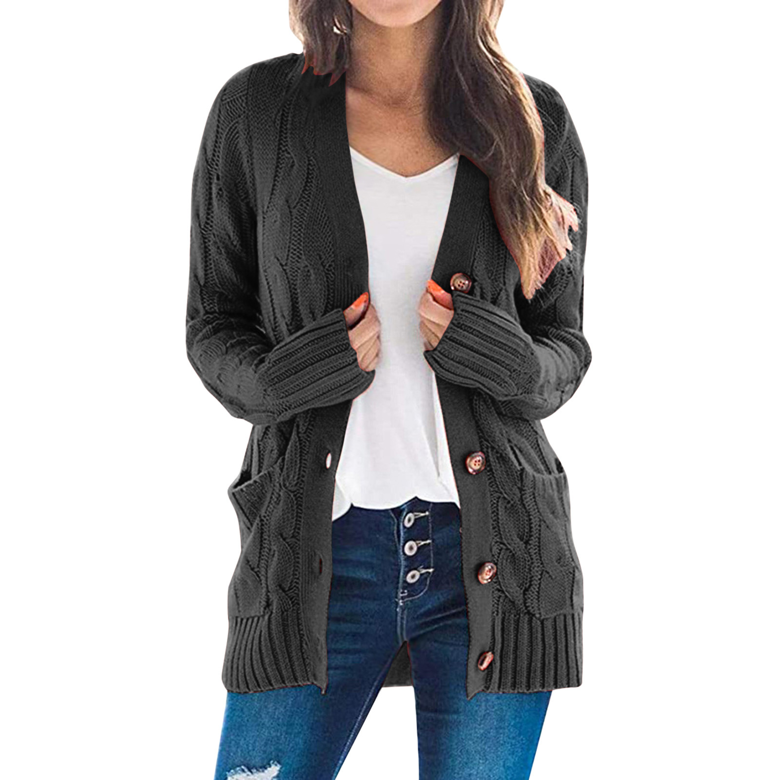 Kcodviy Sweaters Womens Open Sleeve Hot Cardigan for Women Knit Boho Long Patchwork Women's Cardigan Long Coat Cardigan Pockets Front Cardigan Button Up Sweater