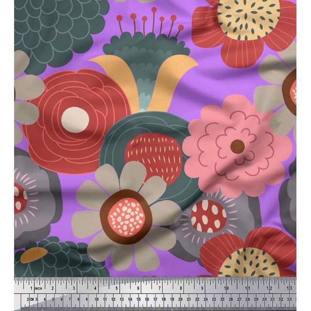 Soimoi Rayon Fabric Flower Artistic Print Fabric by the Yard 42 Inch Wide
