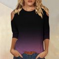 thumbnail image 2 of QIPOPIQ Hauts pour Femmes Manches 3/4 Chemises Col Rond Blouses Décontractées Amples Imprimé Dégradé T-Shirts en Liquidation, 2 of 5
