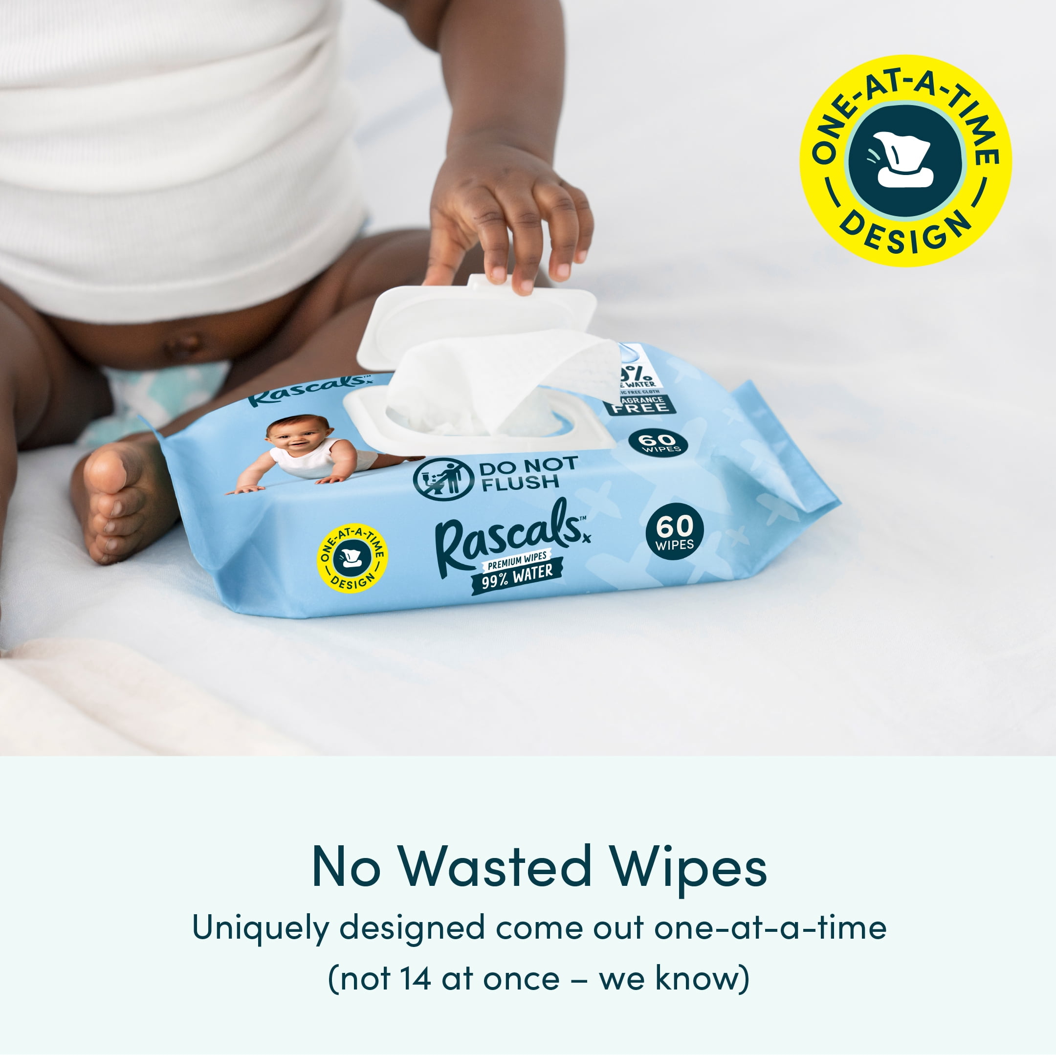 Lingettes pour bébé Rascals 99 % eau, 180 unités