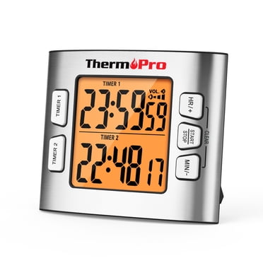 ThermoPro TM02W Minuterie de Cuisine Numérique avec Double Compte à Rebours Chronomètres Minuterie/minuteur Magnétique Horloge avec Alarme Forte Réglable et Rétroéclairage LCD Gros Chiffres/ Minuterie Numérique 24 Heures pour Enfants Enseignants