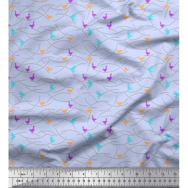Soimoi Rayon Fabric Bird Artistic Printed Fabric 1 Yard 42 Inch Wide