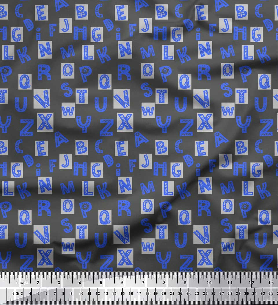 Soimoi Gray Heavy Canvas Fabric Alphabet Text Printed Fabric 1 Yard 58 Inch Wide