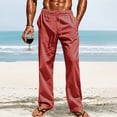 thumbnail image 2 of Red Mens Lounge Pants for Man Spandex Faux Linen Ruched Paperbag Straight Leg Elastic Waist Basic Long Leg Fall Summer 2025 Clothes Fashion Country Concert Y2K S, 2 of 7
