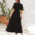 thumbnail image 4 of Yuyuzo Robes d'Été pour Femmes 2025 à Col en V en Mousseline Boho de Plage Robe Midi Plissée Fluide Évasée à Volants Unie Longue Robe, 4 of 4