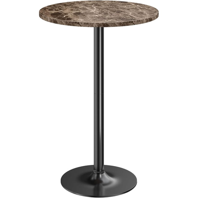 Homall Bistro Pub Table Round Bar Height Cocktail Table with a 23.8-inch faux marble top and a 39.5-inch height. Features a sleek black metal base with a 17.9-inch diameter for stability. Ideal for bars, restaurants, or home lounges.